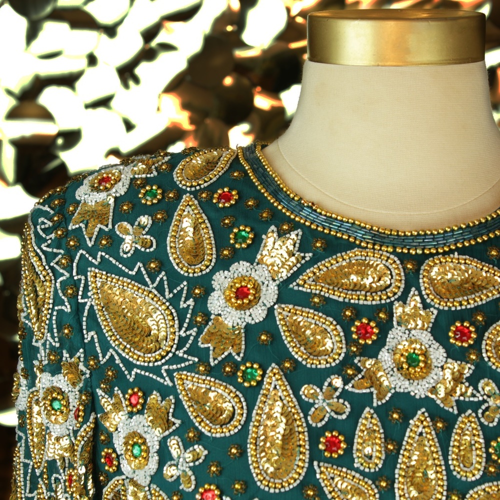 Emerald Laurence Kazar S/S Embellished Dress